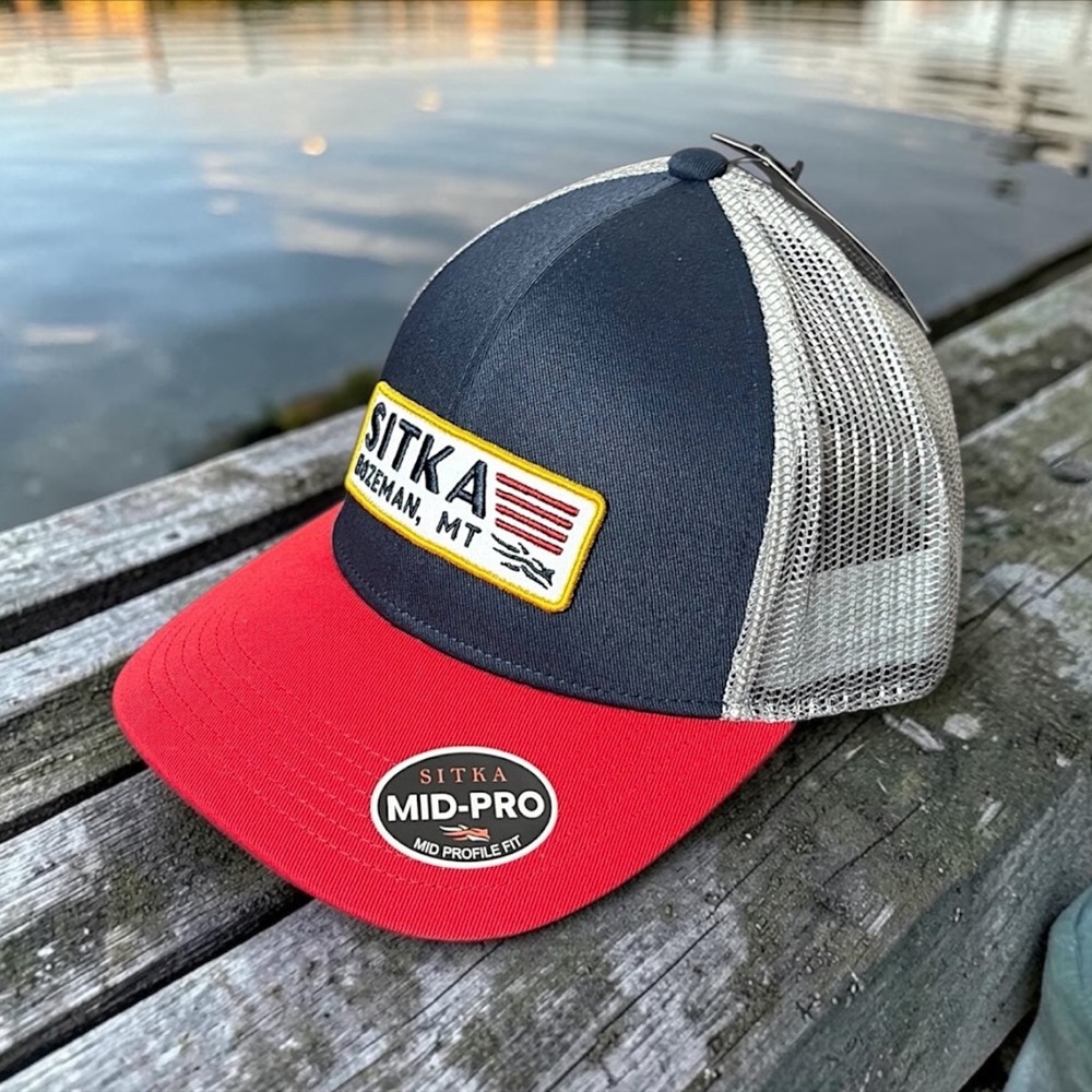 Sitka Patriot Men’s Mid Pro Red White Blue Trucker Hat Sz OS
